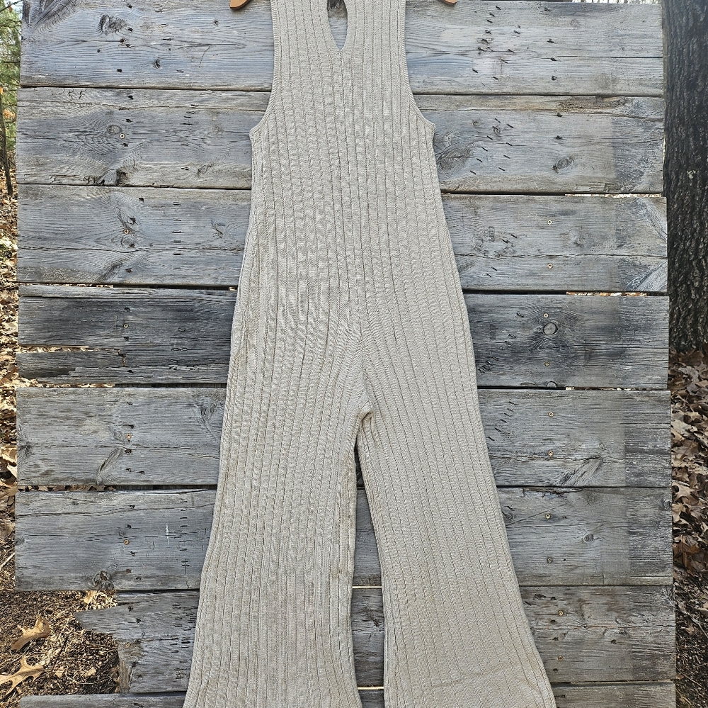 By Together Beige Ribbed Wide-Leg Knit Jumpsuit - Picture 4 of 5